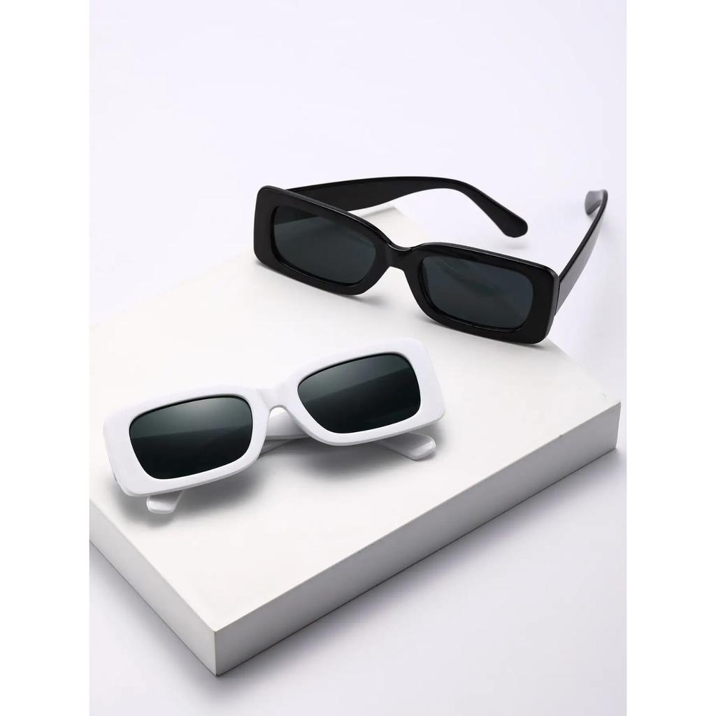 2/5 Stück S modische Sonnenbrillen aus Kunststoff mit rechteckigem Rahmen für Damen und Herren, für den Alltag, Brillen, Urlaubs-Outfits, Strandparty-Accessoires.