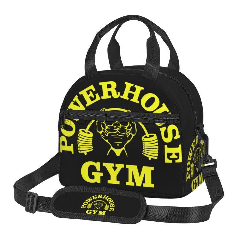 Powerhouse Gym Logo Print Thermal Lunch Bag with Adjustable Shoulder Strap Insulated Lunch Box Reusable Portable Bento Tote Bag