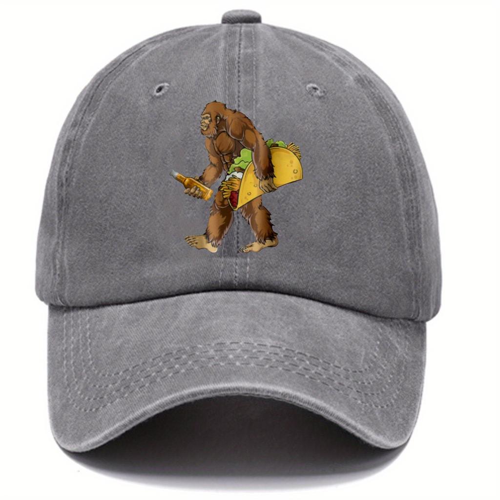 Gorilla Holding Beer And Taco Baseball Cap Denim Washed Adjustable Outdoor Sports Cap Unisex