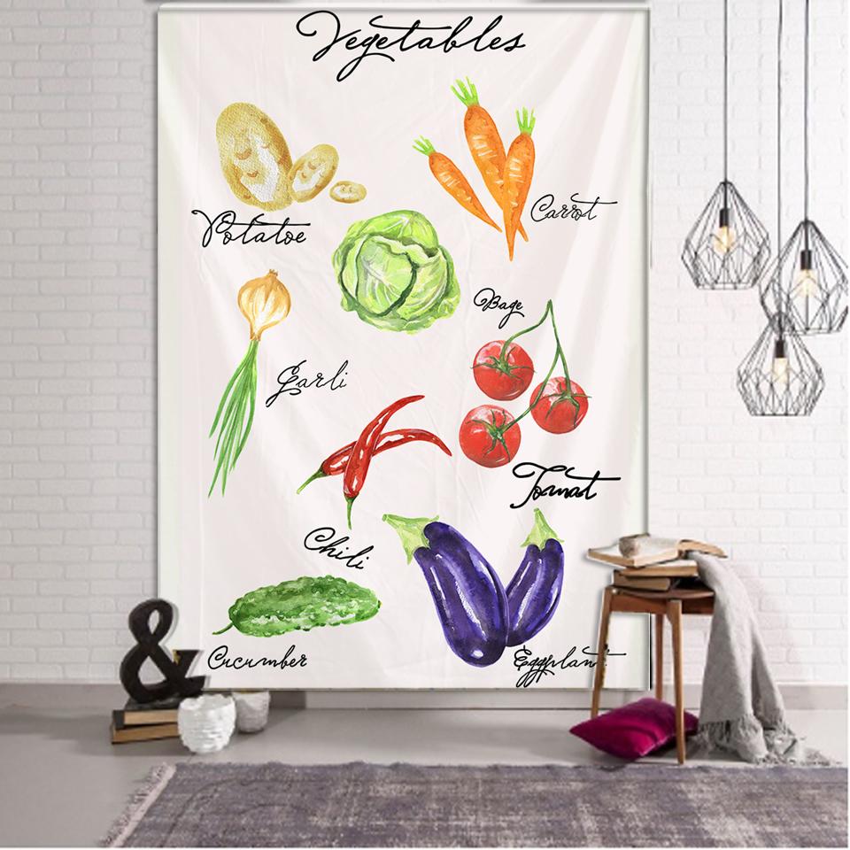 Simple Vegetable Tapestry Wall Hanging Hippy Bohemian Small Fresh Family Farmhouse Polyester Printing Background Cloth Decor