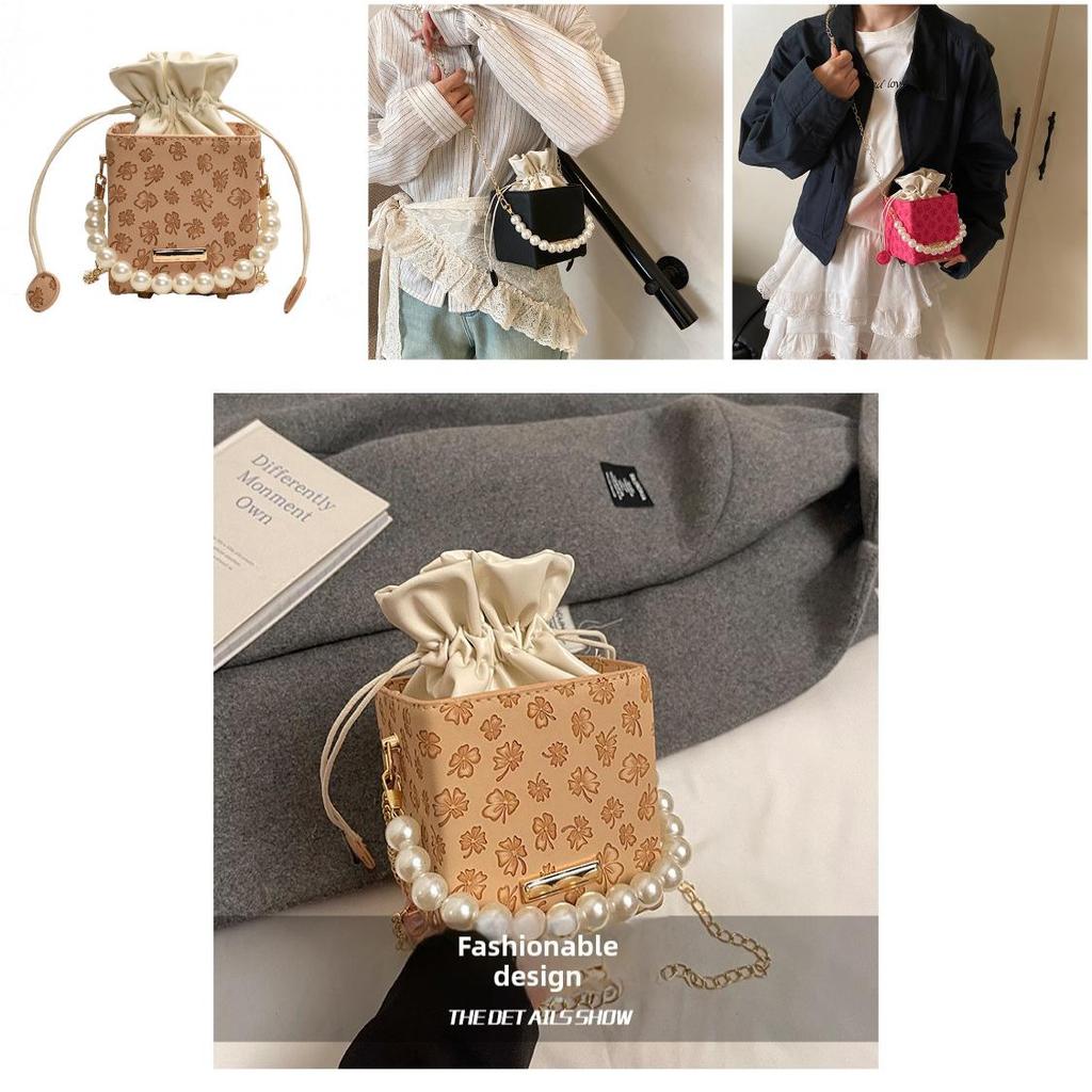 Small Square Pu Bag With Drawstring Closure For Womens Everyday Wear