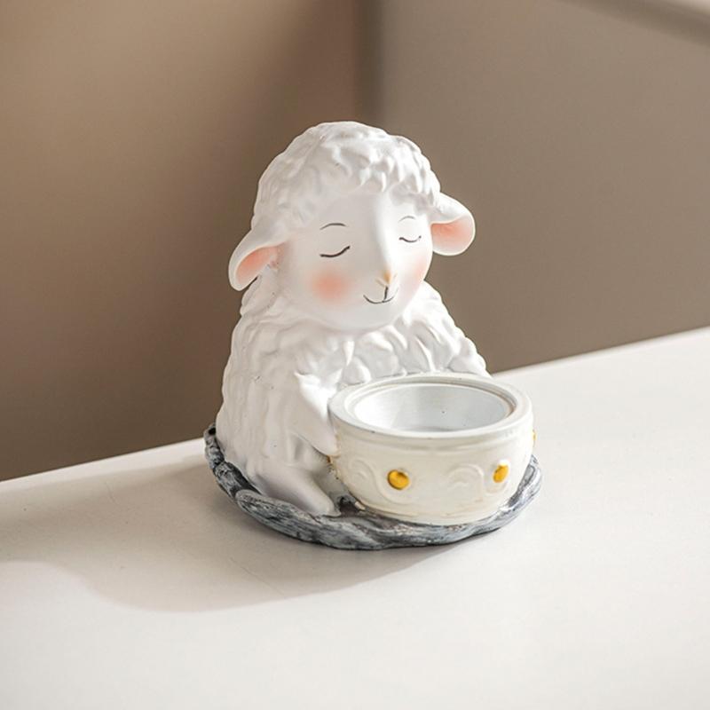Handcrafted Cartoon Sheep Candle Holder Resins Lamb Tealight Stand Holiday Centerpieces Candlestick For Mantels Decors