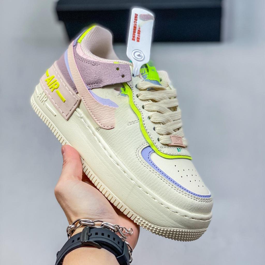 Women's AF1 Shadow Macaron Deconstructed Patchwork Sneakers - Thick Sole, Height-Enhancing, Versatile White Shoes