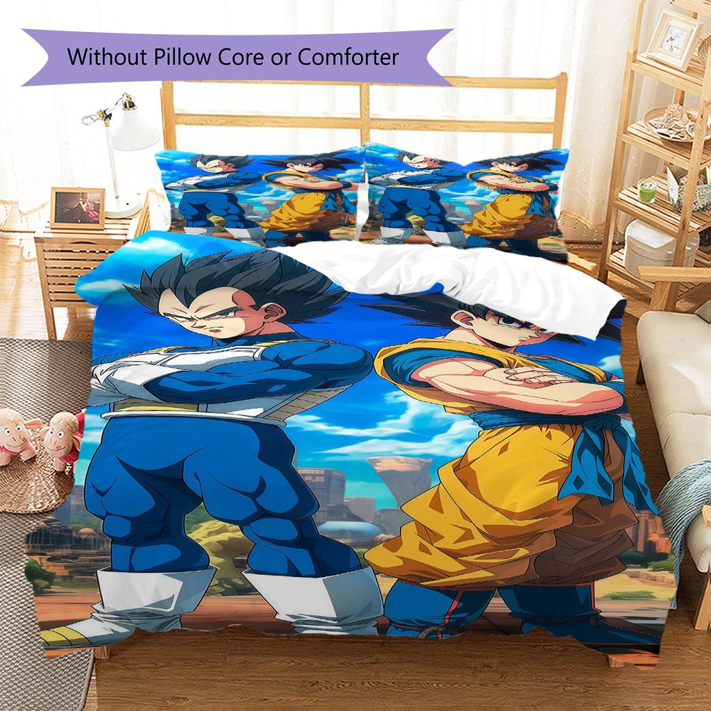 Ropa de cama con estampado de Son Goku, Juego de colcha, Funda de colcha, Funda de almohada, Regalo de cumpleaños para el hogar (1 * funda nórdica + 2 * fundas de almohada, sin núcleo)