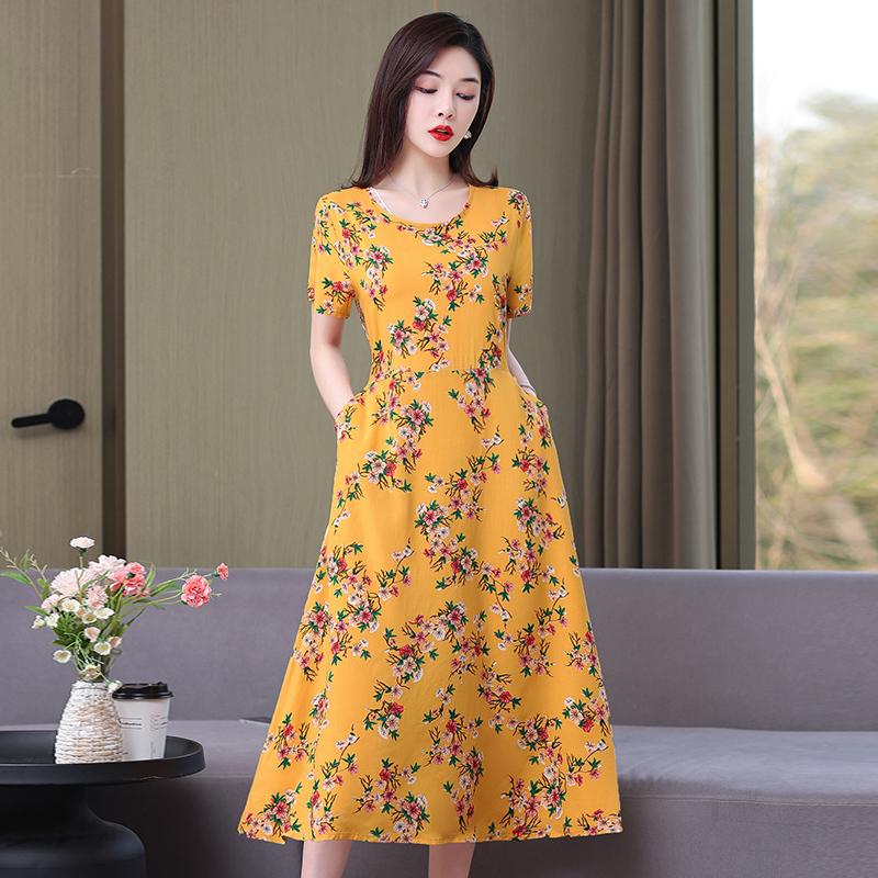 Sommer-Boho-Kleider für Damen, elegantes kurzärmliges langes Kleid in Übergröße