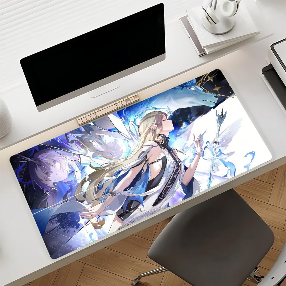 Gaming Mouse Pad Desk Mat Antislip Stitched Edges Blue Water Element Anime Girls Print Keyboard Pad for Gamer Home Office