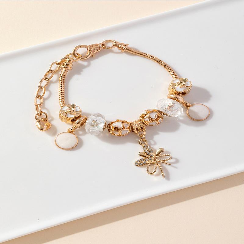 Handmade Beaded Bracelet With Bow Pendant Heart Flower Oil Drip Crystal Bead Jewelry Accessories