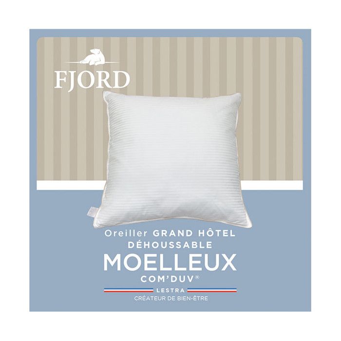 Pillow "Fjord Grand Hotel" with Removable Cover Soft Com'Duv Striped Cotton Satin Lestra - Pillow 65 X 65 Cm