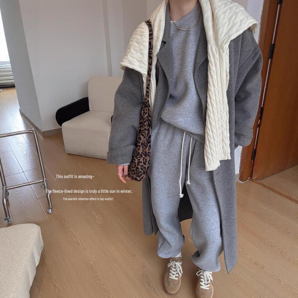 Women's Fleece-Lined Casual Sweatshirt Set: High-End 25, Autumn/Winter, Warm Thickened Sweatpants, Pure Cotton