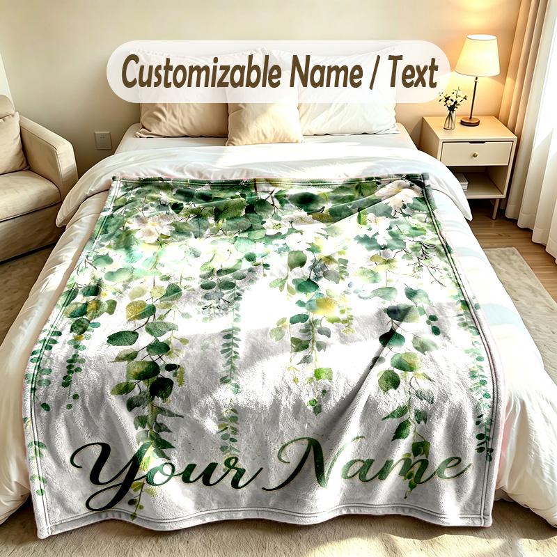 Floral Garden Theme Soft Blanket Personalized Custom Name Text Print Warm Blanket Home Sofa Bedroom Decor