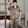 Men's Ice Silk Short Sleeve Pajama Set - Summer Thin, Long Pants, Plus Size, Loose Fit