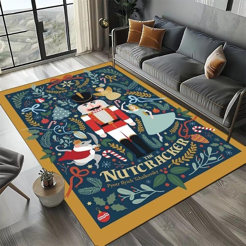 Cartoon Christmas Tree New Year Nutcracker Fairy Tales Carpet Rug for Living Room Bedroom Home Sofa Decoration,Kids Floor Mat