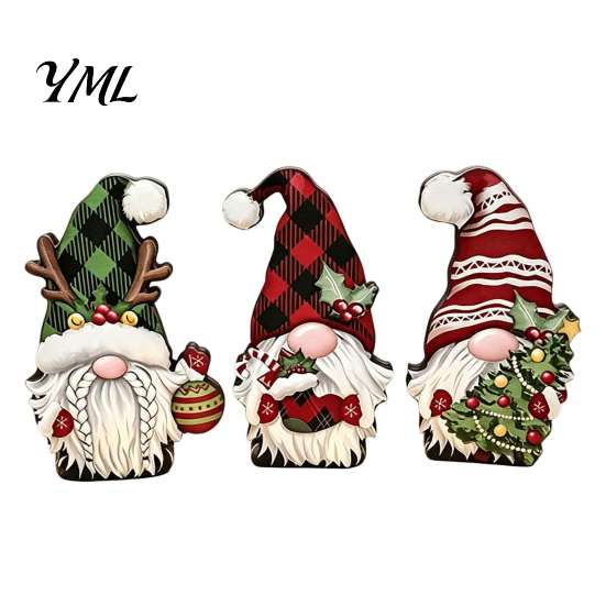 Funny Holiday Party Favors Cartoon Gingerbread Wooden Ornament, Double-sided Printed Desktop Tabletop Figurines, Decorative Signs Craft for