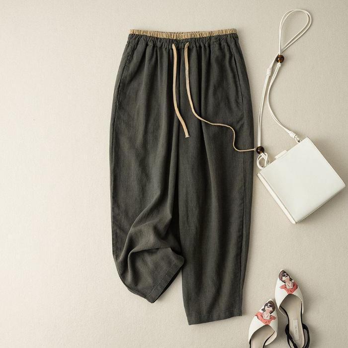 Plus Size Loose Fit Retro Cotton Linen Wide Leg Pants