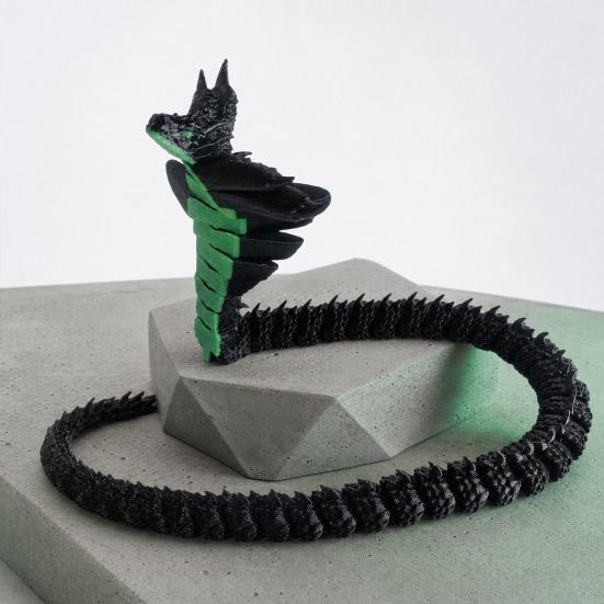 Snake Ornament, 3D Printing Poseable Snake Figure with Movable Joints Flexible Postures, Dark Themed Animal Desktop Collection Ornament