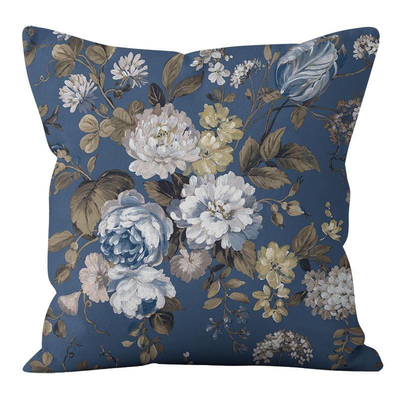 American Blue Retro Cotton Linen Single-sided Pillow Case Sofa Living Room Bedroom Cushion Pillow Home Waist Pillow