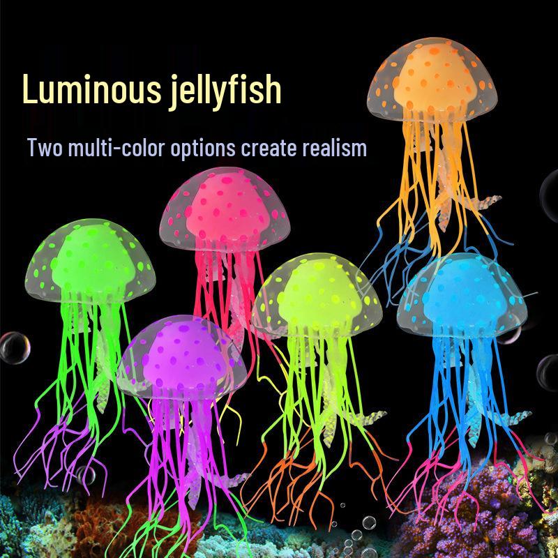 Simulated Luminous Jellyfish and Fluorescent Fish Aquarium Décor - Soft-bodied Silicone Ornaments