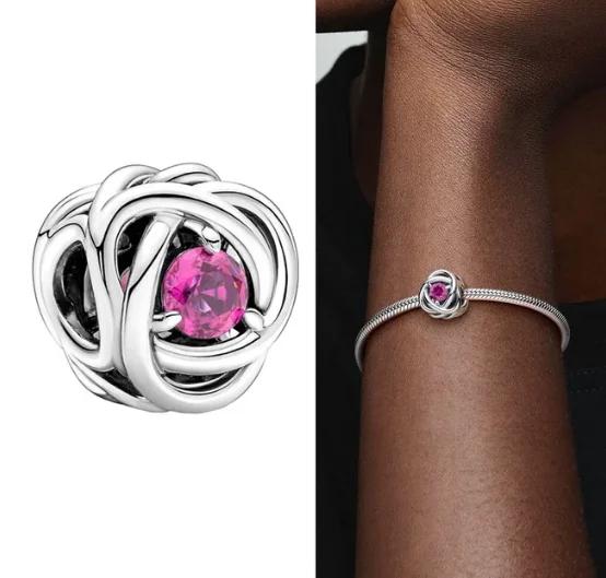 Copper Twelve Month Birthstone Heart Eternity Charms Beads Pendant Fit Original Bracelet For Women Fine Jewelry