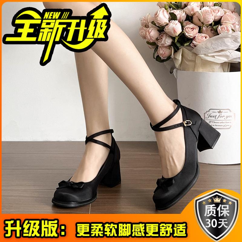 Fashion retro square head bow thick heel Mary Jane shoes women's summer lady versatile temperament new single shoes