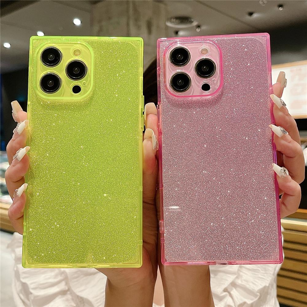 Luxury Transparent Glitter Fluorescent Transparent Case For iPhone 16 14 11 12 13 15 Pro Max 14/15/16 Plus INS Soft Silicone Cover