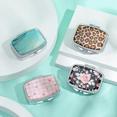Portable with HD Mirror Cartoon Animals Jewelry Box Waterproof Cute Mini Pill Case 2 Grid Multifunctional Storage Box Travel