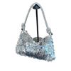 Retro Silver Sequin Bag with Glitter, Hand-held Crossbody Chain Shoulder Bag, Women's Small Bag, Dinner Bag