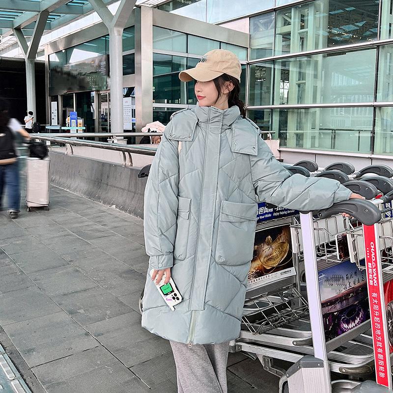 Women's Mid-length Coat 2026 Winter Korean Style Loose Cotton Jacket Solid Color Large Size Coat Outdoor Warm And Windproof