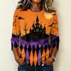 Women's Casual Crew Neck Three Quarter Sleeve Halloween Print T Shirt Top Lightweight Comfortable Fit Suitable for Daily Wear