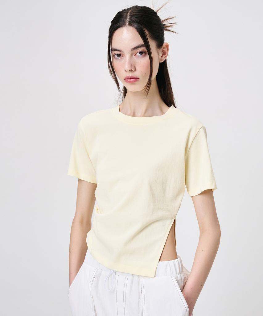ETMON Slit Pintuck T-Shirt, Light Yellow