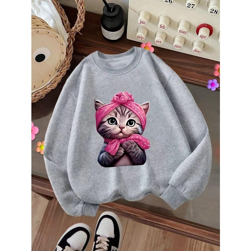 European sizes Kids' Winter Warm Round Neck Sweatshirt - Cozy Casual Sweater with Random Cute Blouse Prints, Warm Fall & Winter Outfits