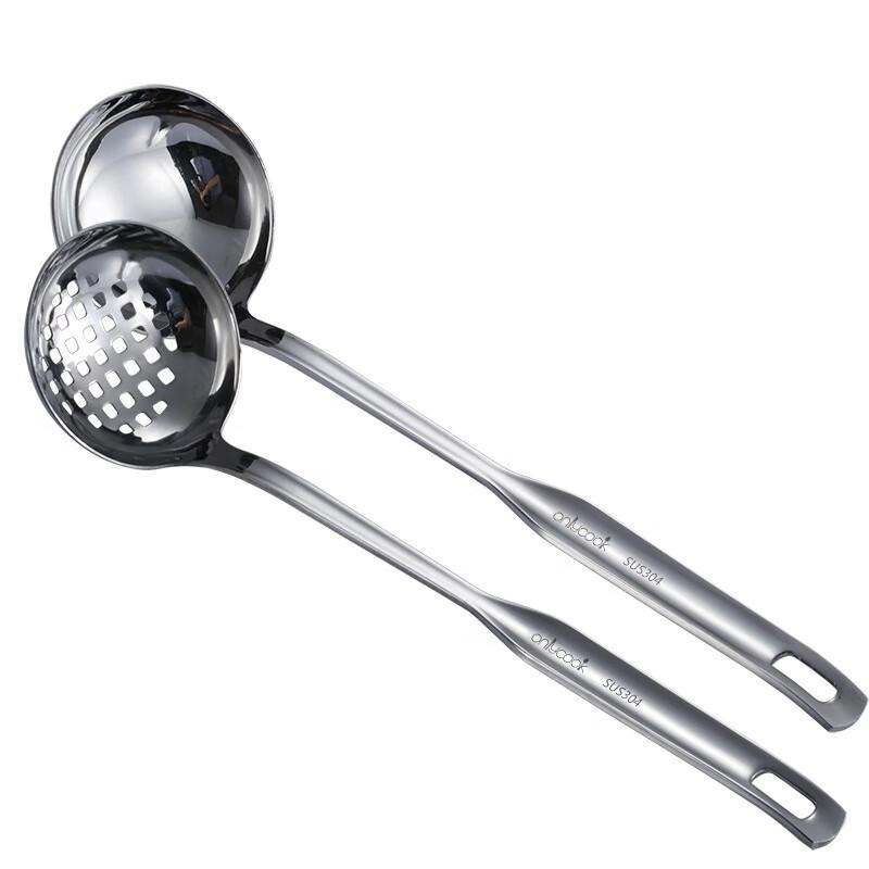 onlycook 304 Stainless Steel Soup Ladle and Skimmer Set, Thickened and Extended, 2-Piece Hot Pot Soup Skimmer Set