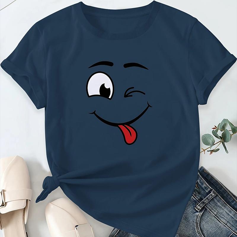 

Женская летняя футболка с забавными принтами, в стиле ретро, с коротким рукавом, повседневные печатные топы 8XL синий
