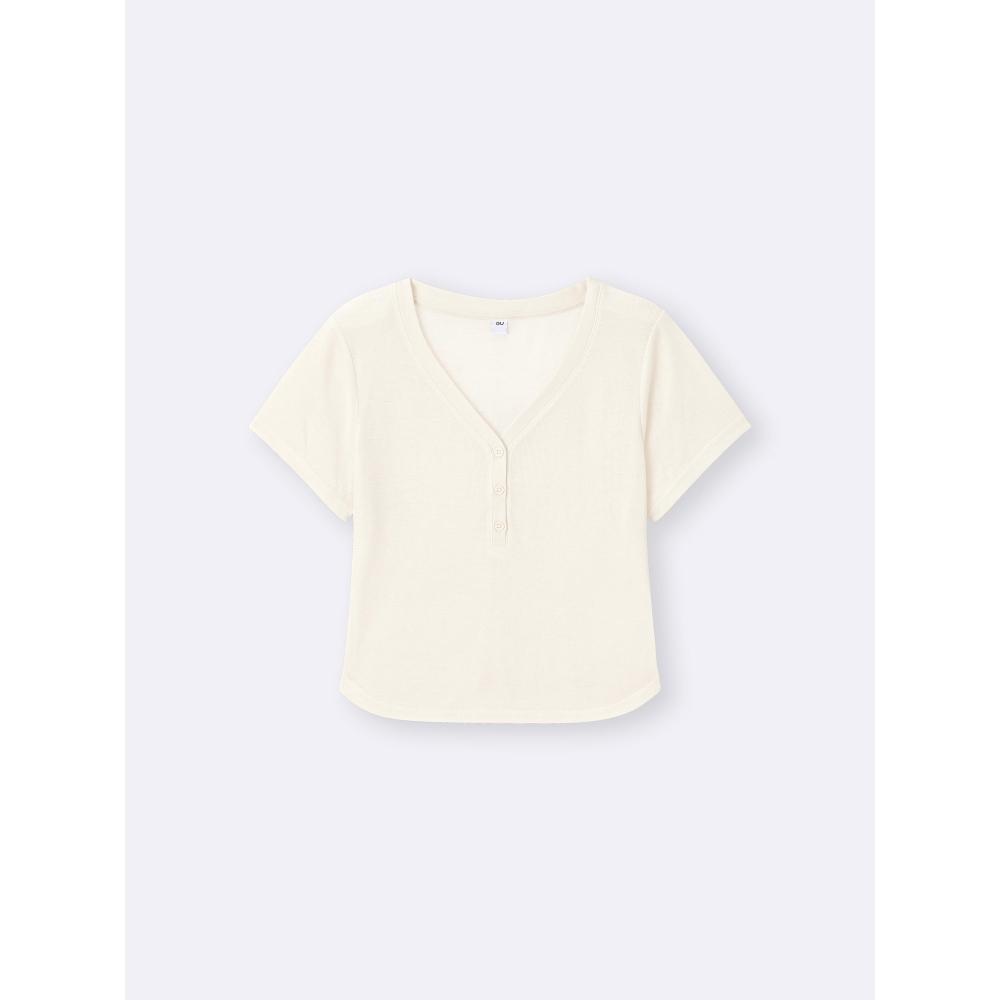 Gu By Uniqlo SofT Sheer Henley Neck T Os