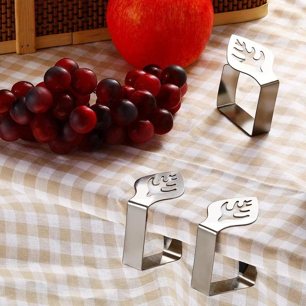 4PCS Stainless Steel Tablecloth Clips Decorative Leaf Tablecloth Clamp Holder Table Cover Clamps for Picnic BBQ Wedding Decor