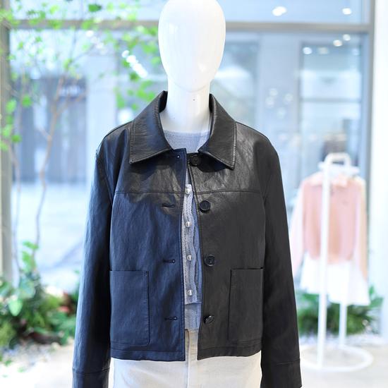 Olive de Olive Out Pocket Faux Leather Jacket YY6SJD06