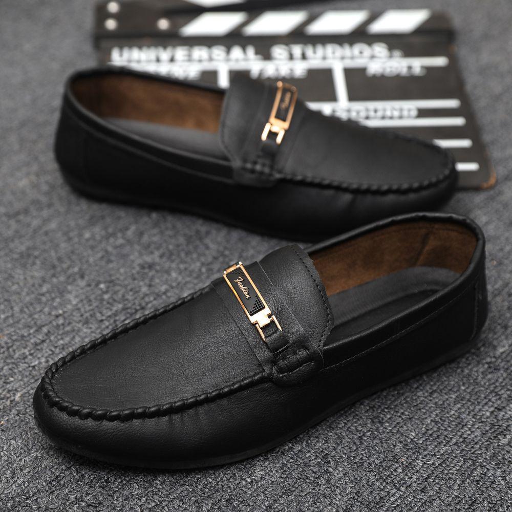 Fashion Round Toe Slip-on Flat Brown Men's Leather Shoes British Style Sale Pu High Quality Fashion Social Legitimate Male Casual Shoe