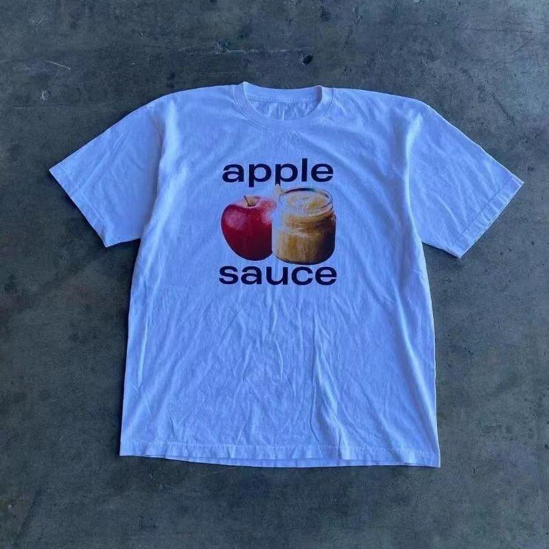 

Y2k American Ins Street Applesauce Printed T-shirt Summer Punk Gothic Kawaii Men and Women Personality Top Short-sleeved Tops S белый