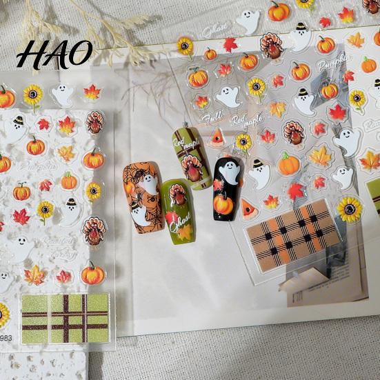Thanksgiving Nail Decorations Art Stickers for Halloween Thanksgiving, Autumn Turkey Pumpkin Maple Party Leaf Manicure Sticker, Embossed Waterproof