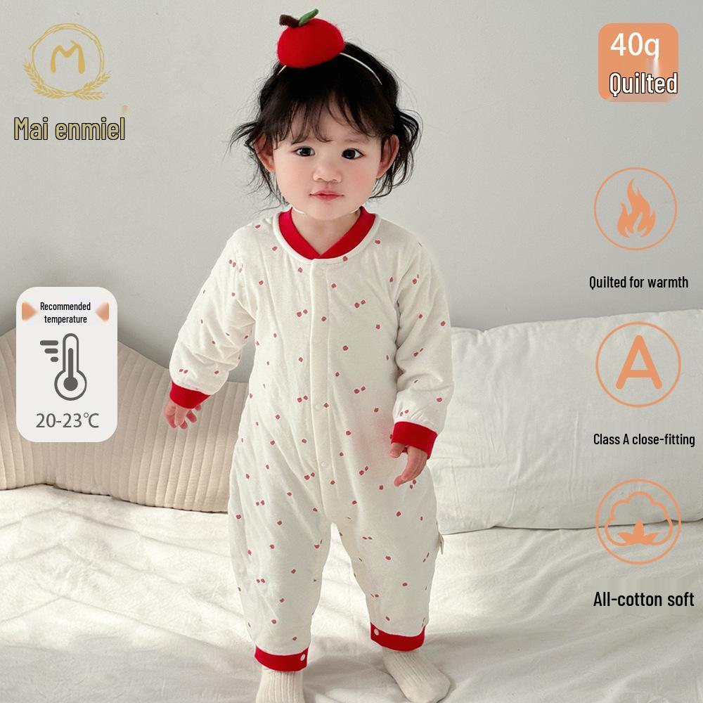 Maienmier Quilted Baby Jumpsuit - 40g Warm Cotton Romper for Autumn & Winter