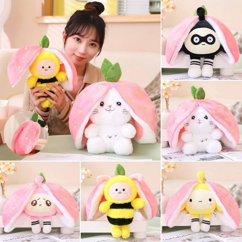 Strawberry Bee Rabbit Plush Toy Transformable Doll For Girls