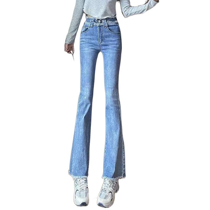 Women's High-Waisted Slim Fit Flared Denim Pants for Spring and Autumn
