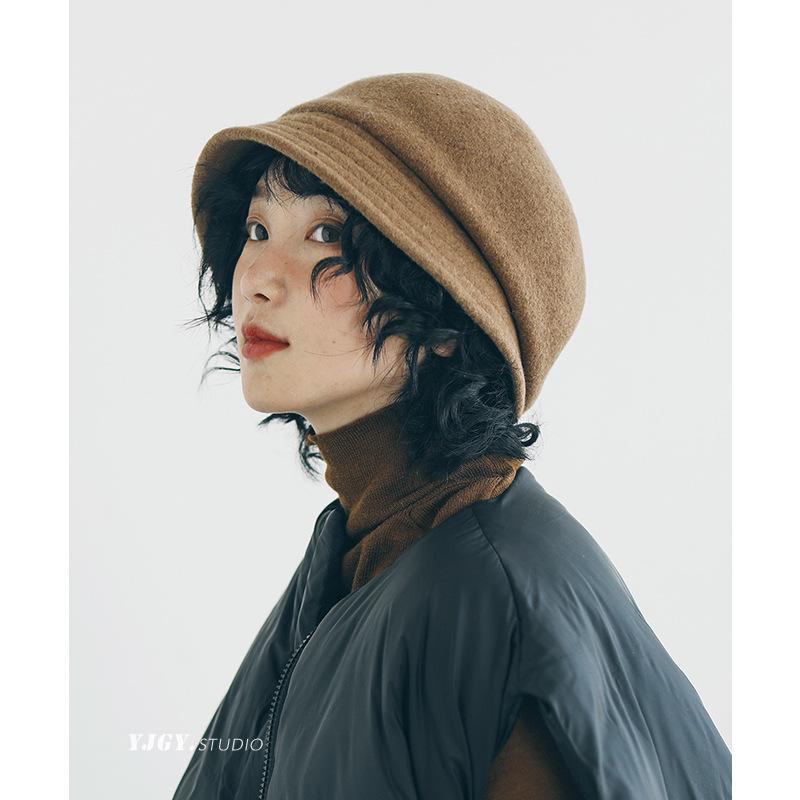 All wool Basin Hat for Women Foldable for Autumn and Winter  Japanese Style Beret  Short Brimmed Fisherman's Hat Korean Style Versatile