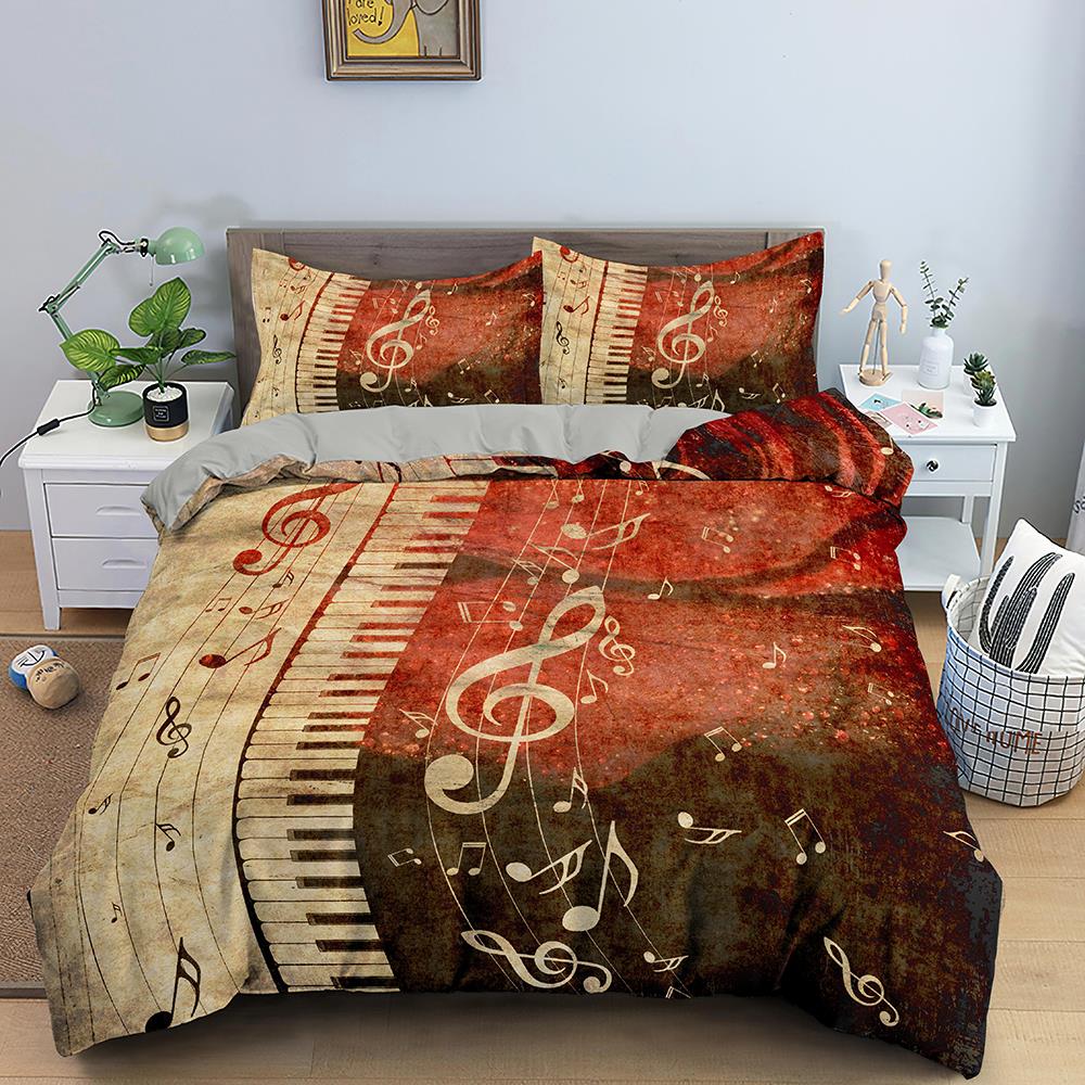 Music Notes Bedding Set Piano Keys Duvet Cover Classic Melody Comforter For Kids Boys Girls Bedroom Decor