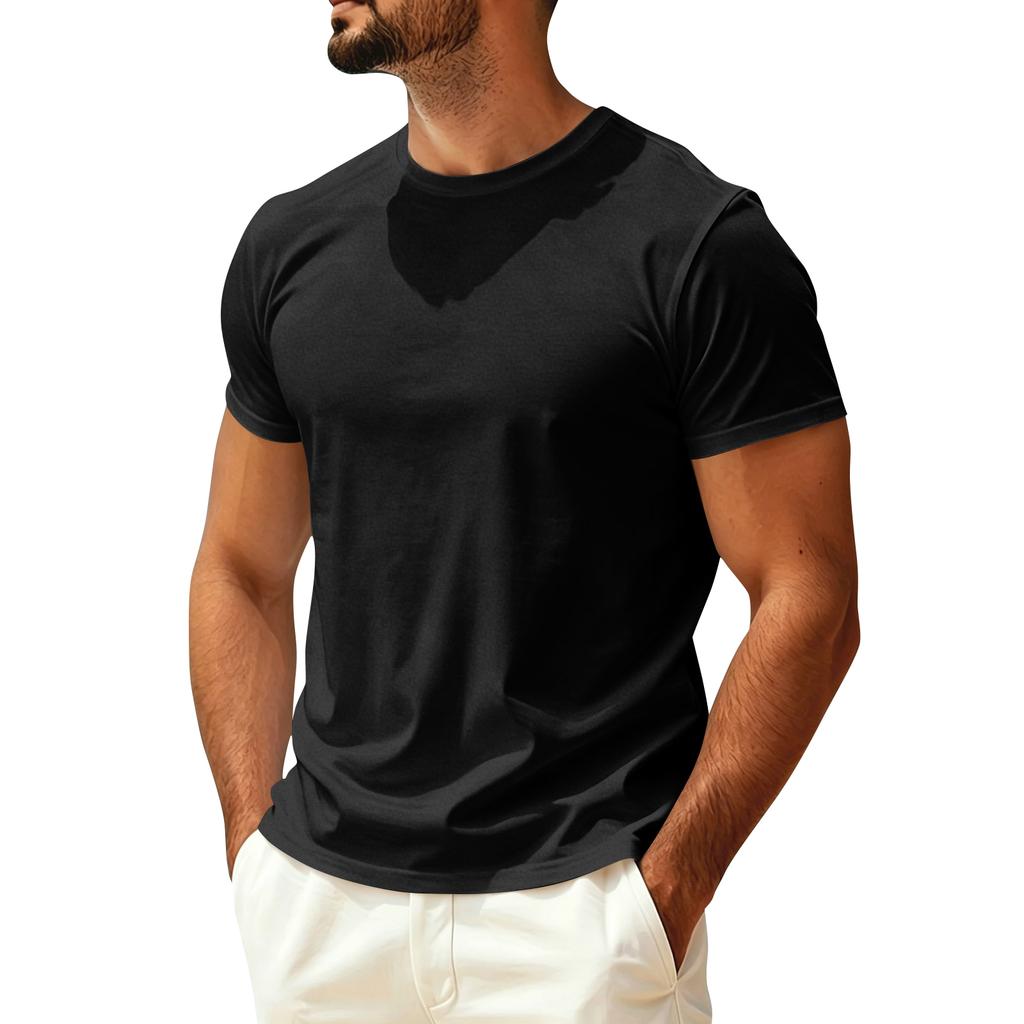 T-shirt décontracté d'été pour homme à manches courtes, col rond, tissu léger, respirant et à séchage rapide, coupe confortable pour les activités de plein air