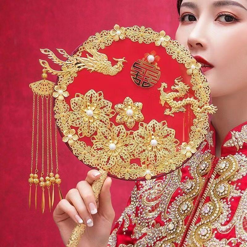Double-Sided Handmade Bridal Fan for Chinese Style Weddings