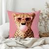 Trendy Pink Retro Leopard Girl Pillow Case Sofa Living Room Bedroom Headboard Backrest Square Cushion Nap Time