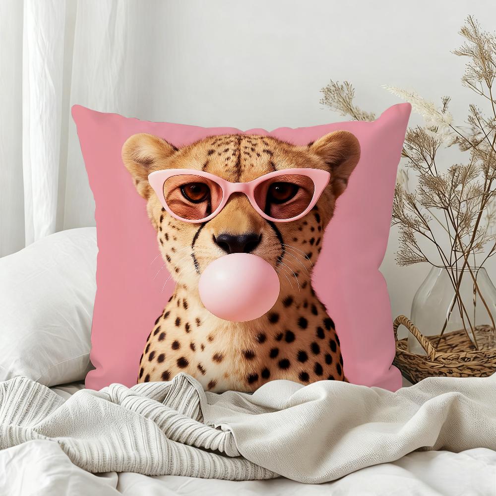 Trendy Pink Retro Leopard Girl Pillow Case Sofa Living Room Bedroom Headboard Backrest Square Cushion Nap Time