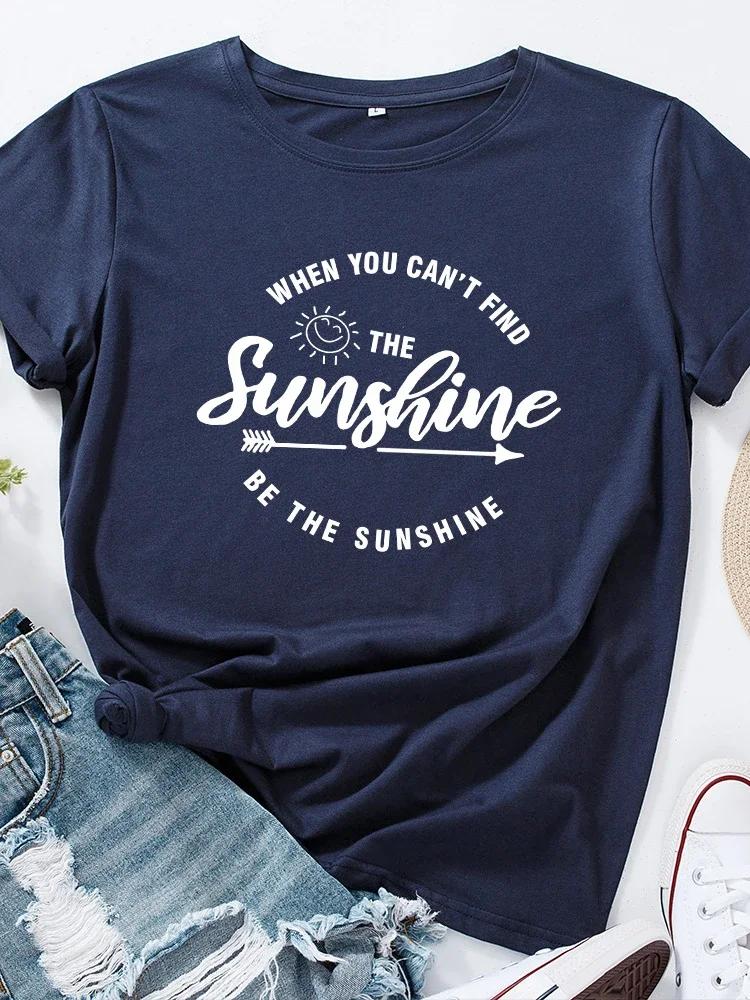 

Футболка с принтом Be The Sunshine, женская, с коротким рукавом и круглым вырезом, свободная женская футболка, женская футболка, топы, одежда, женские футболки XXXL темно-синий