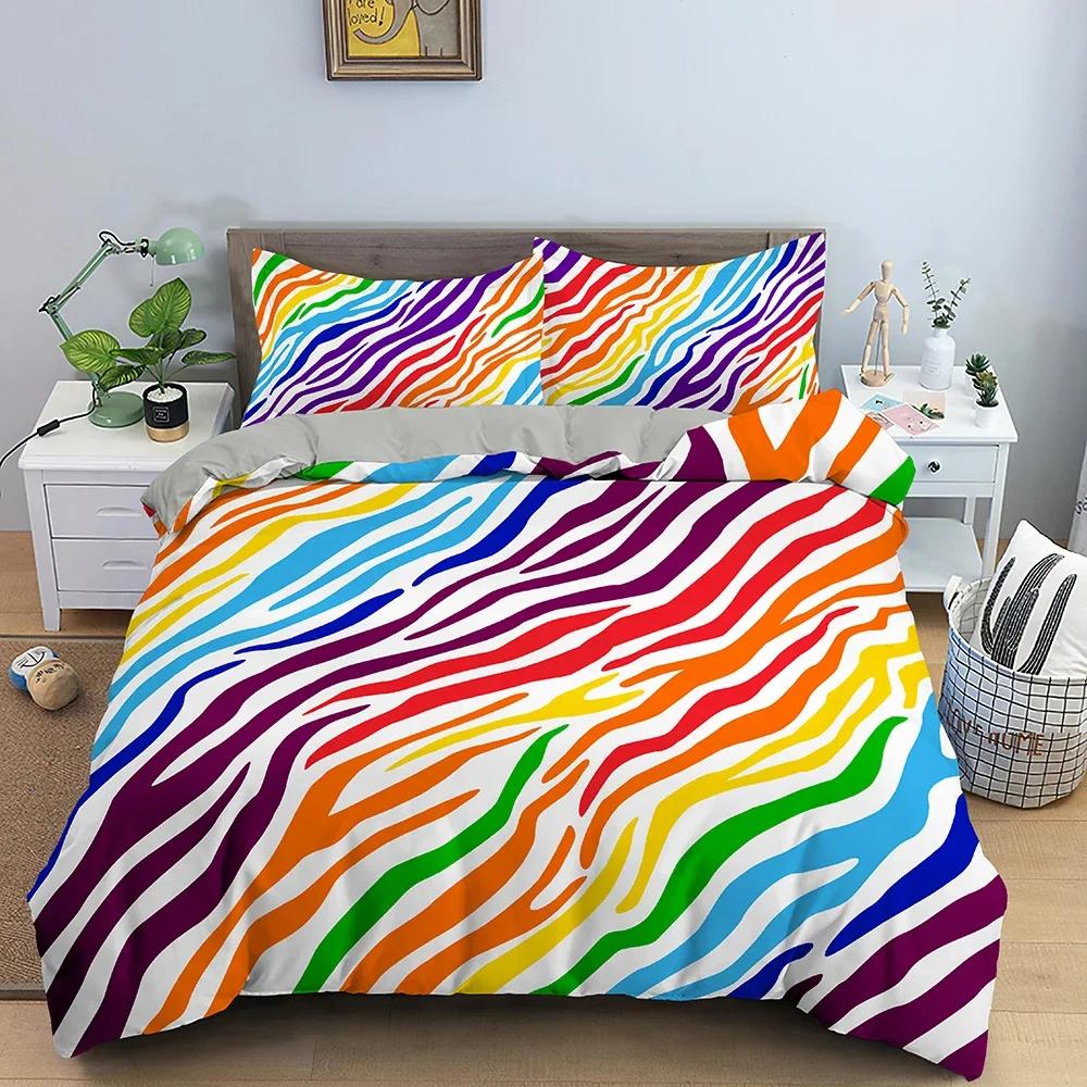 Colorful Geometric Comfortable Duvet Quilt Cover Pillowcase Bedding Set Children Bedroom Decoration Home Textile