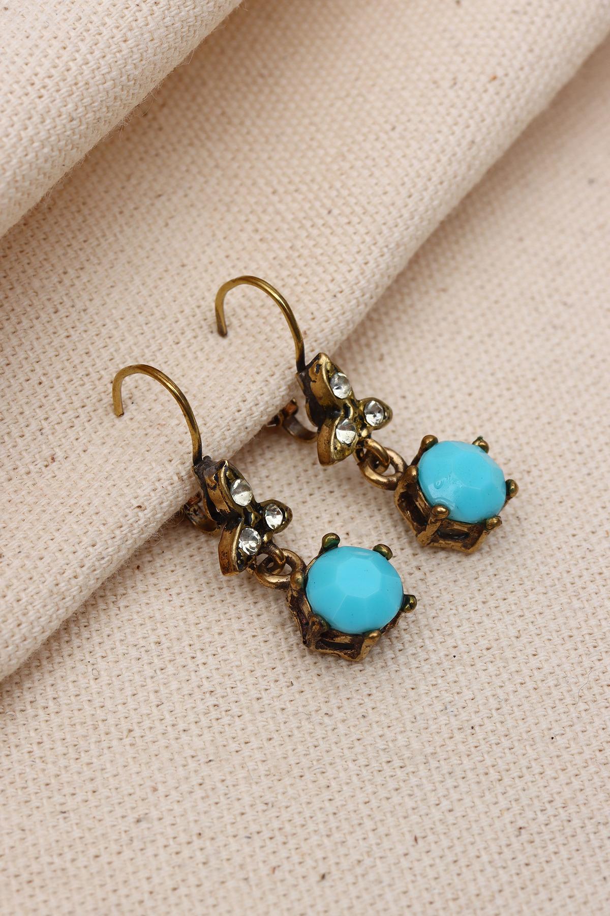 

Настоящие серьги-подвески с бирюзовым камнем